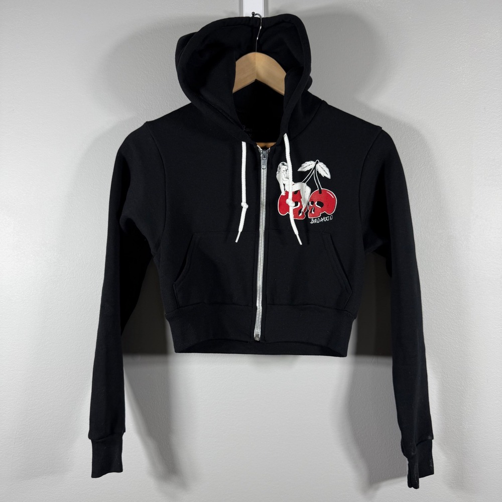 Badwood Cropped Zip Up Hoodie Black Size XS